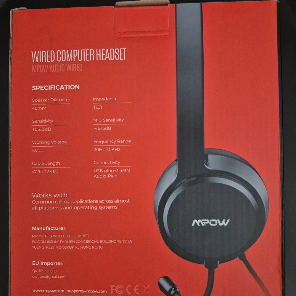Black Wired Computer Headset by MPOW